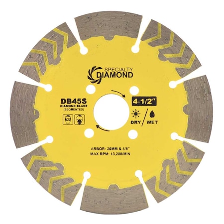 Specialty Diamond 4-1/2 Inch Dry or Wet Cutting Segmented Diamond Blade DB45S